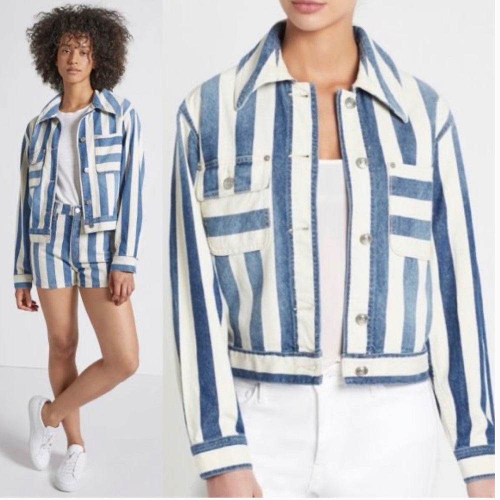 NWT CURRENT/ELLIOTT THE SAMMY STRIPED DENIM JACKET M